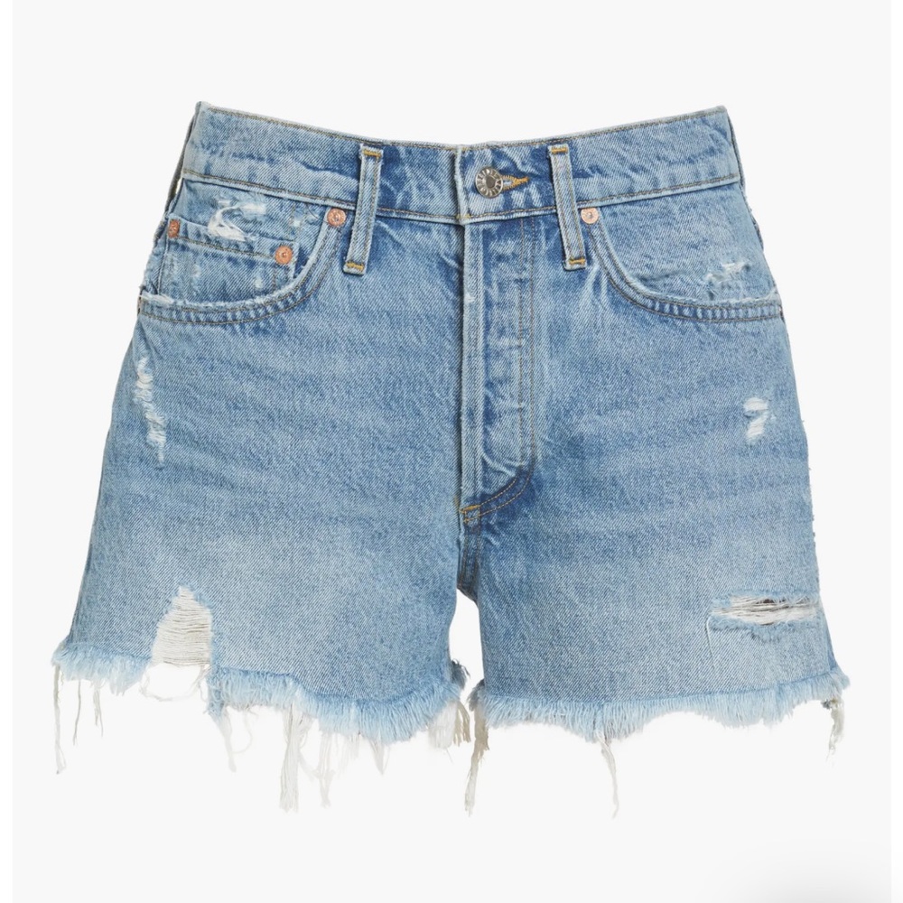 AGOLDE Women's Distressed Denim Shorts - Light Blue